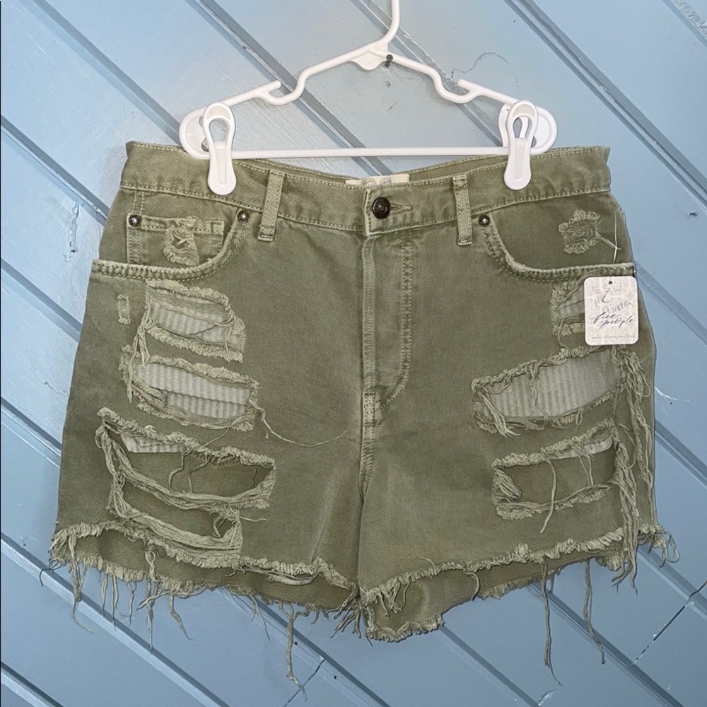 We The Free Olive Distressed Jean Shorts
